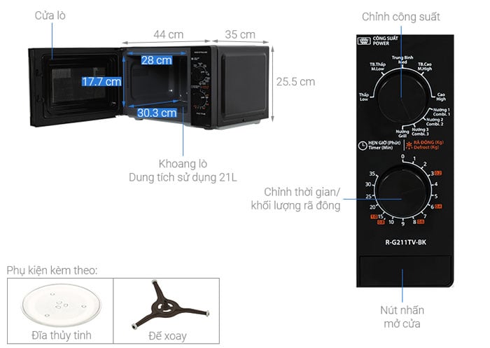 Cấu tạo của lò vi sóng có nướng Sharp R-G211TV-BK