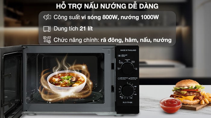 lò vi sóng có nướng Sharp R-G211TV-BK có đa dạng chế độ nấu