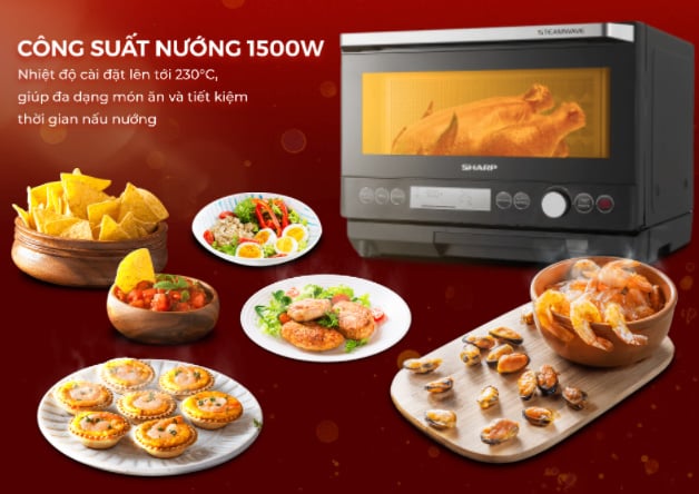 lò vi sóng Sharp AX 1250VN B có công suất mạnh mẽ