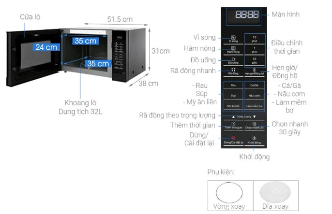 Cấu tạo lò vi sóng Panasonic NN ST65JBYUE 32 lít Cấu tạo lò vi sóng Panasonic NN ST65JBYUE 32 lít