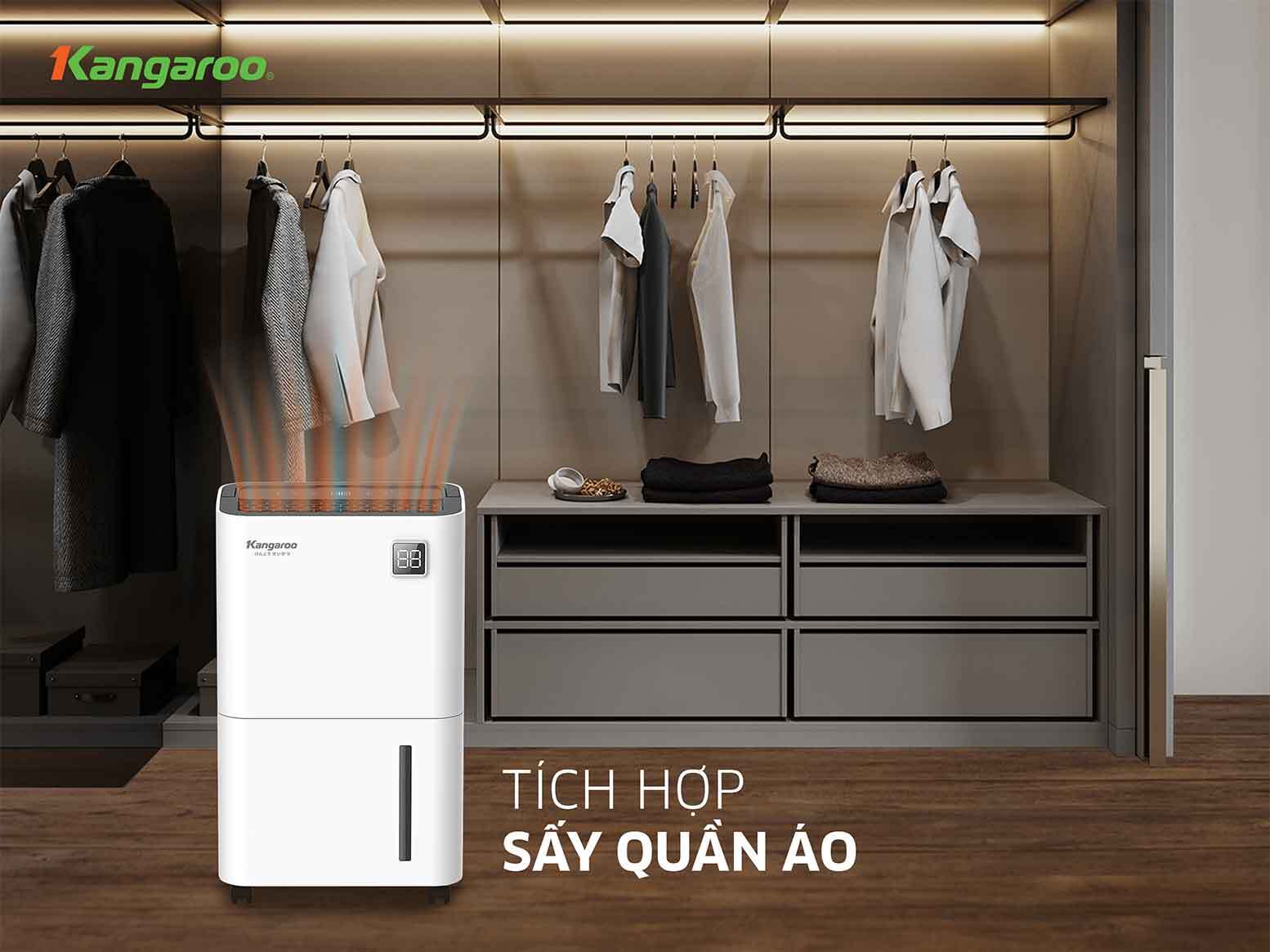 Máy hút ẩm Kangaroo KGDH16 có tính năng sấy quần áo tiện dụng