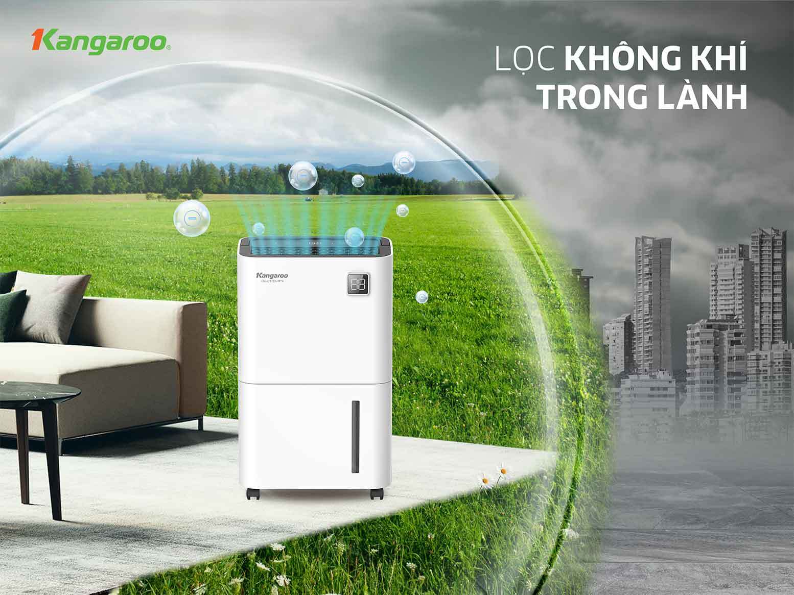 Máy hút ẩm Kangaroo KGDH16 tích hợp màng lọc không khí hiện đại