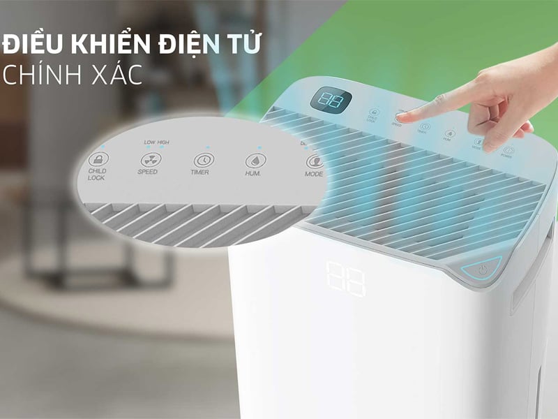 Máy hút ẩm gia đình Kangaroo KGDH20 có thiết kế bảng điều khiển điện tử cảm ứng siêu nhạy