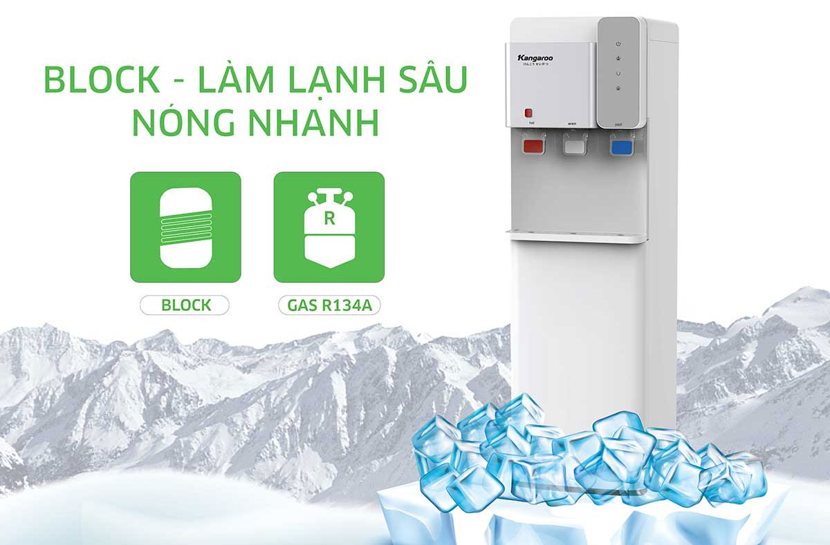 Máy làm nóng lạnh nước uống Kangaroo KG63A3 ứng dụng công nghệ làm lạnh bằng Block Máy làm nóng lạnh nước uống Kangaroo KG63A3 ứng dụng công nghệ làm lạnh bằng Block
