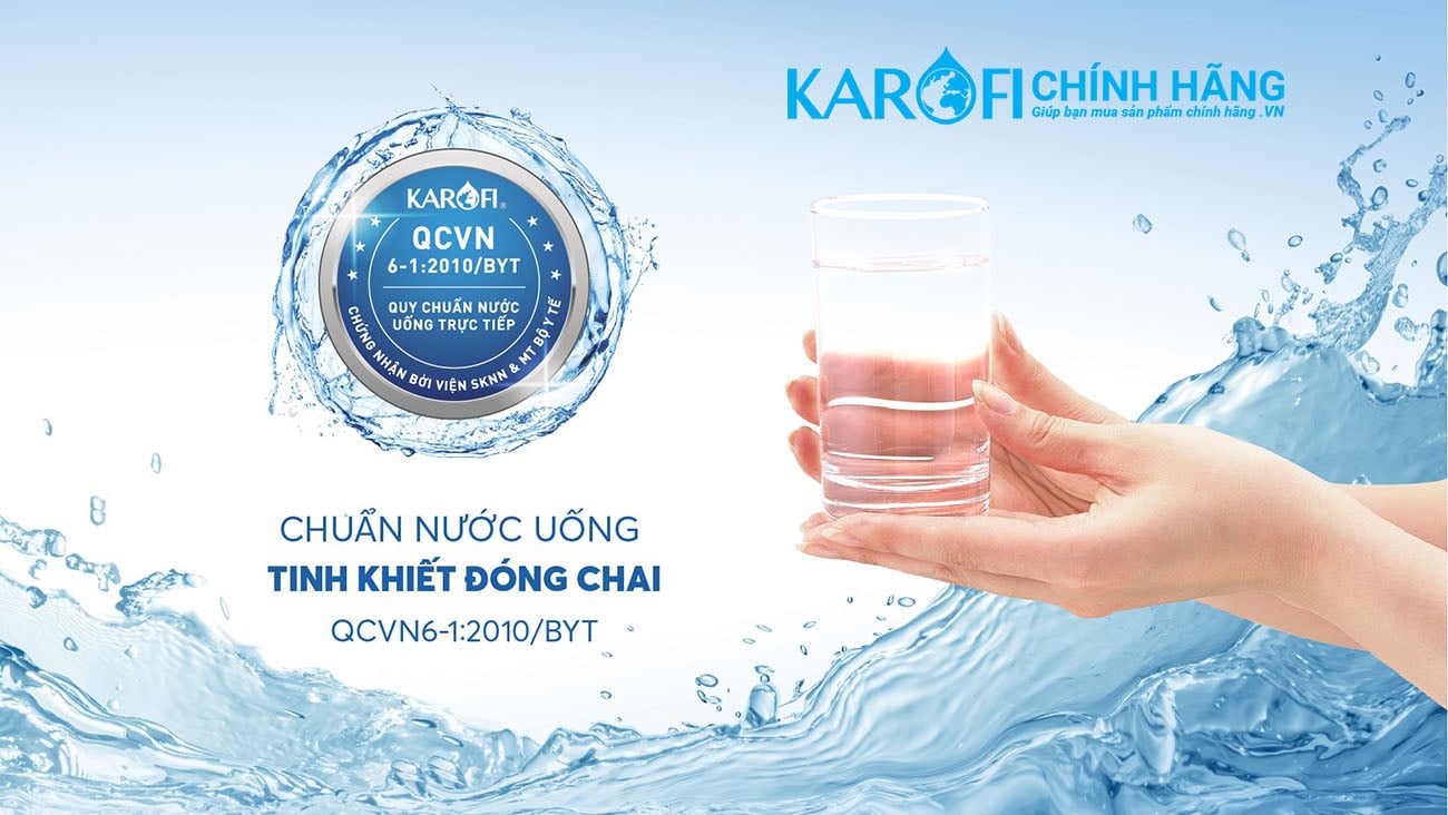 Máy lọc nước nóng lạnh Karofi KAD-D66S đạt chuẩn nước uống trực tiếp