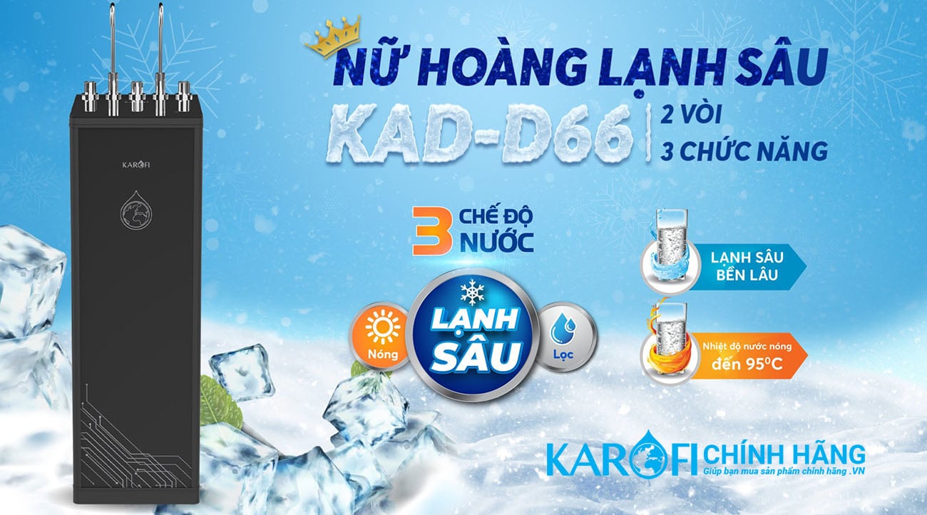 Máy lọc nước nóng lạnh Karofi KAD-D66S ứng dụng công nghệ Block làm lạnh sâu