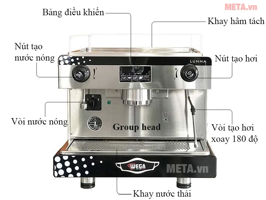 Cấu tạo máy pha cà phê chuyên nghiệp Wega Lunna EVD 1GR Cấu tạo máy pha cà phê chuyên nghiệp Wega Lunna EVD 1GR