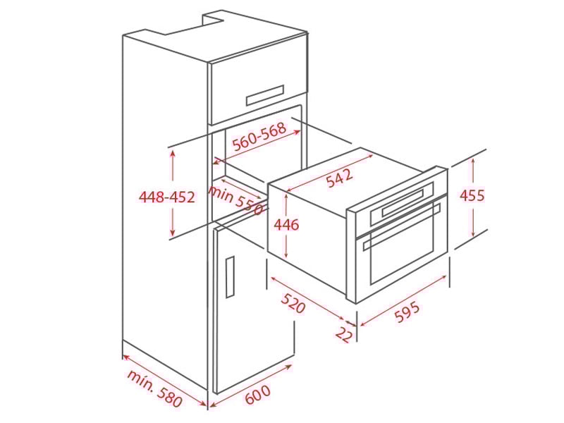 Kích thước lắp đặt âm của máy pha cà phê Teka