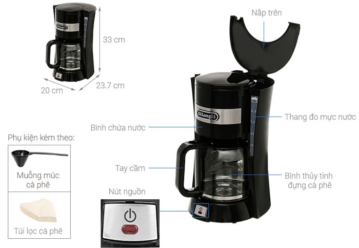 Cấu tạo và kích thước của máy pha cà phê Delonghi ICM15210.1 Cấu tạo và kích thước của máy pha cà phê Delonghi ICM15210.1
