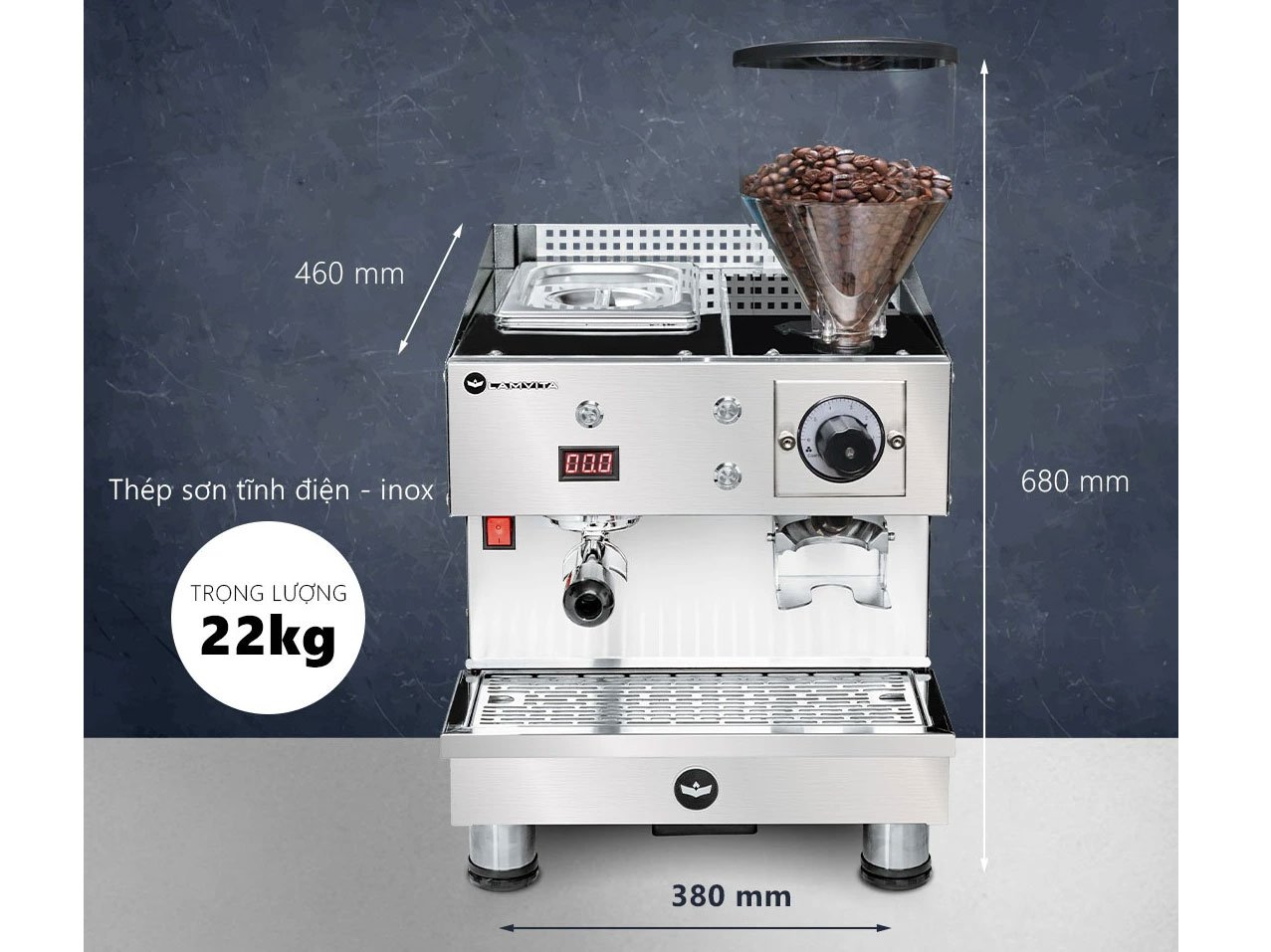 Kích thước máy Lamvita Mio I Máy pha cà phê bán tự động