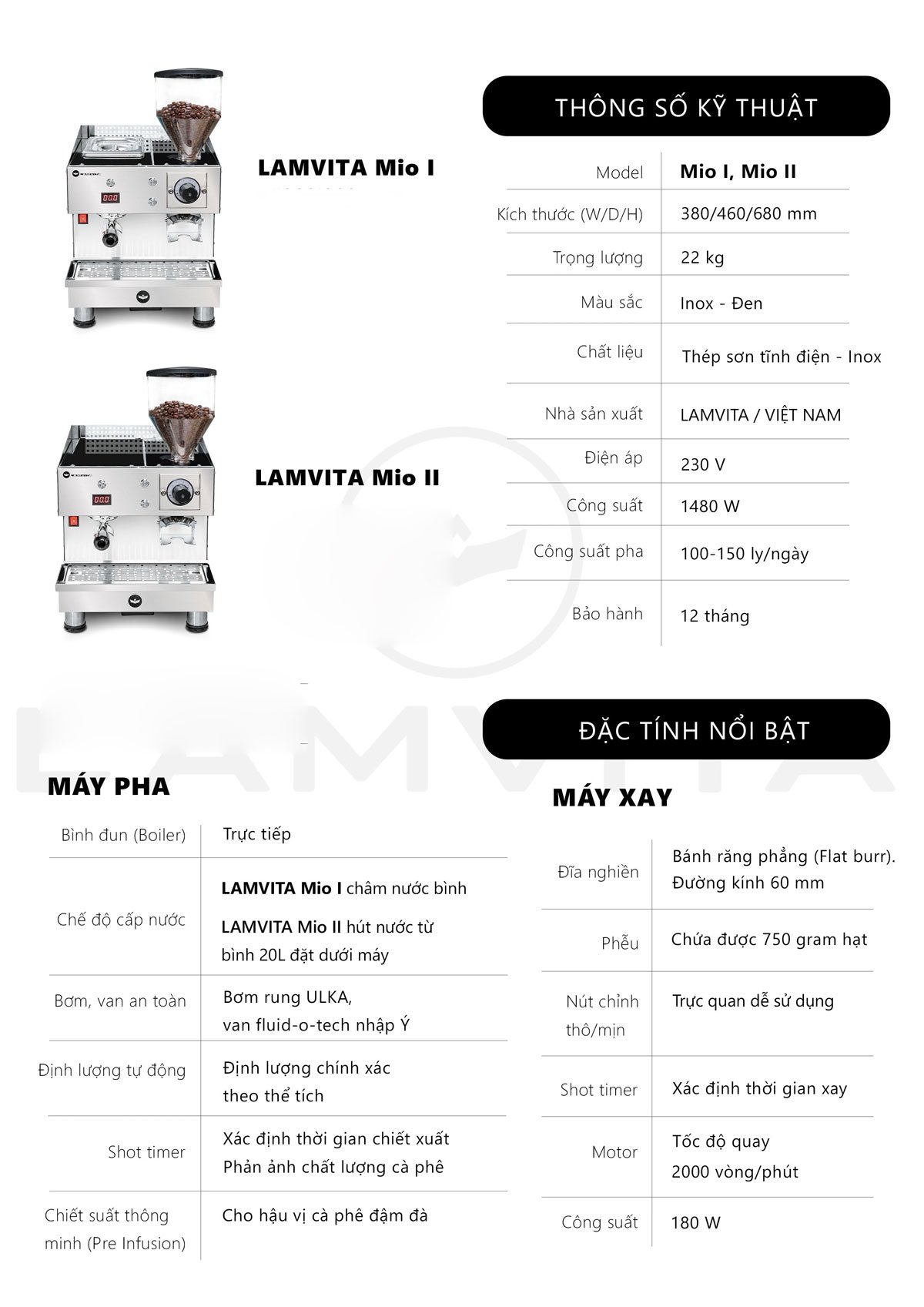 So sánh máy pha cà phê LAMVITA Mio I và LAMVITA Mio II Máy pha cà phê