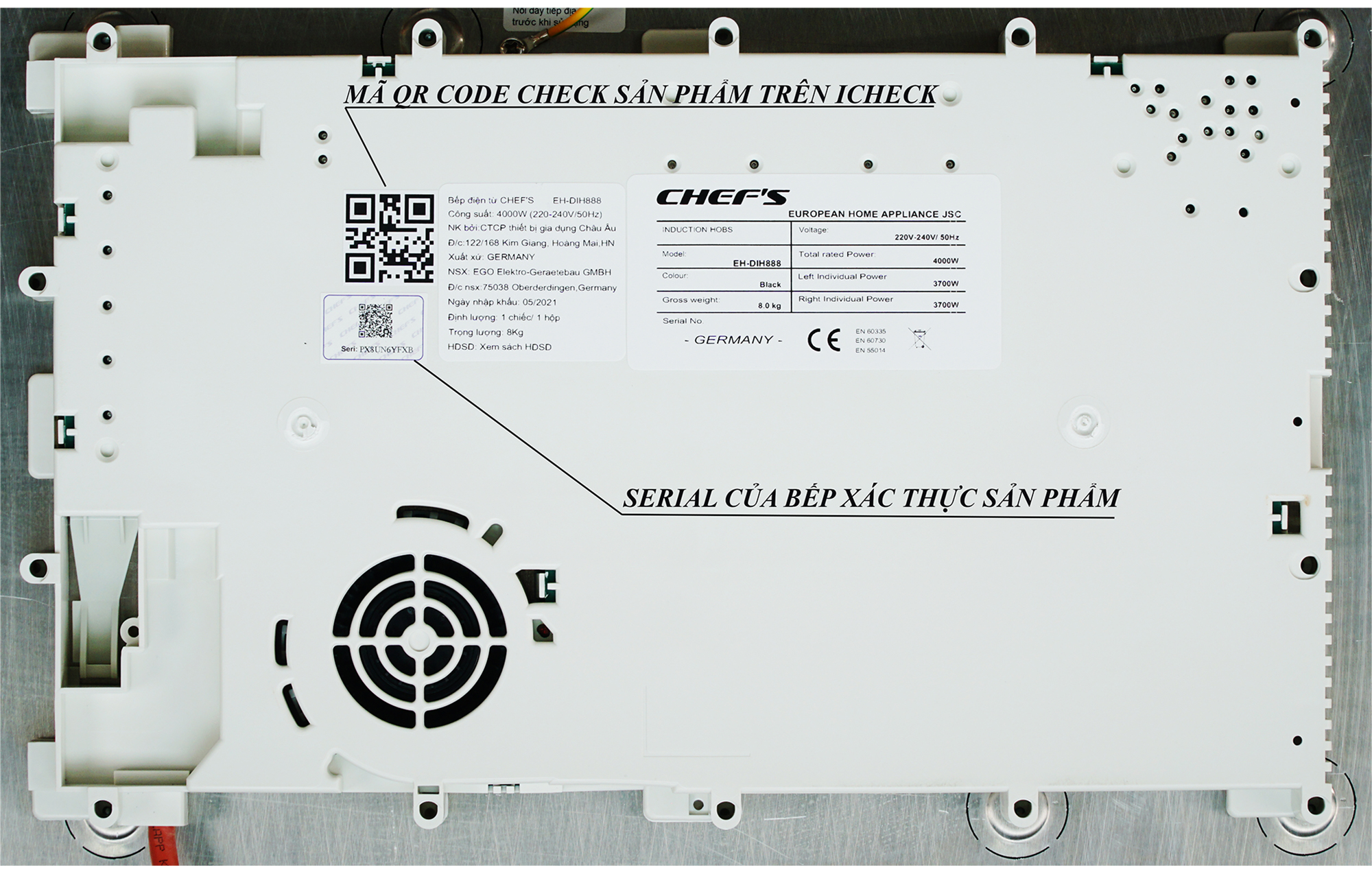 Bếp từ Chefs EH-DIH888V - Quạt gió làm mát bếp Bếp từ Chefs EH-DIH888V - Quạt gió làm mát bếp