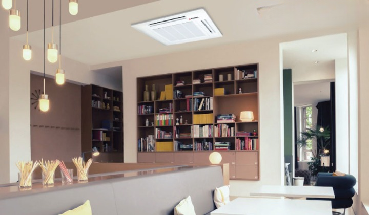 Thiết kế âm trần cassette sang trọng, tiết kiệm không gian và phân phối gió đều Thiết kế âm trần cassette sang trọng, tiết kiệm không gian và phân phối gió đều