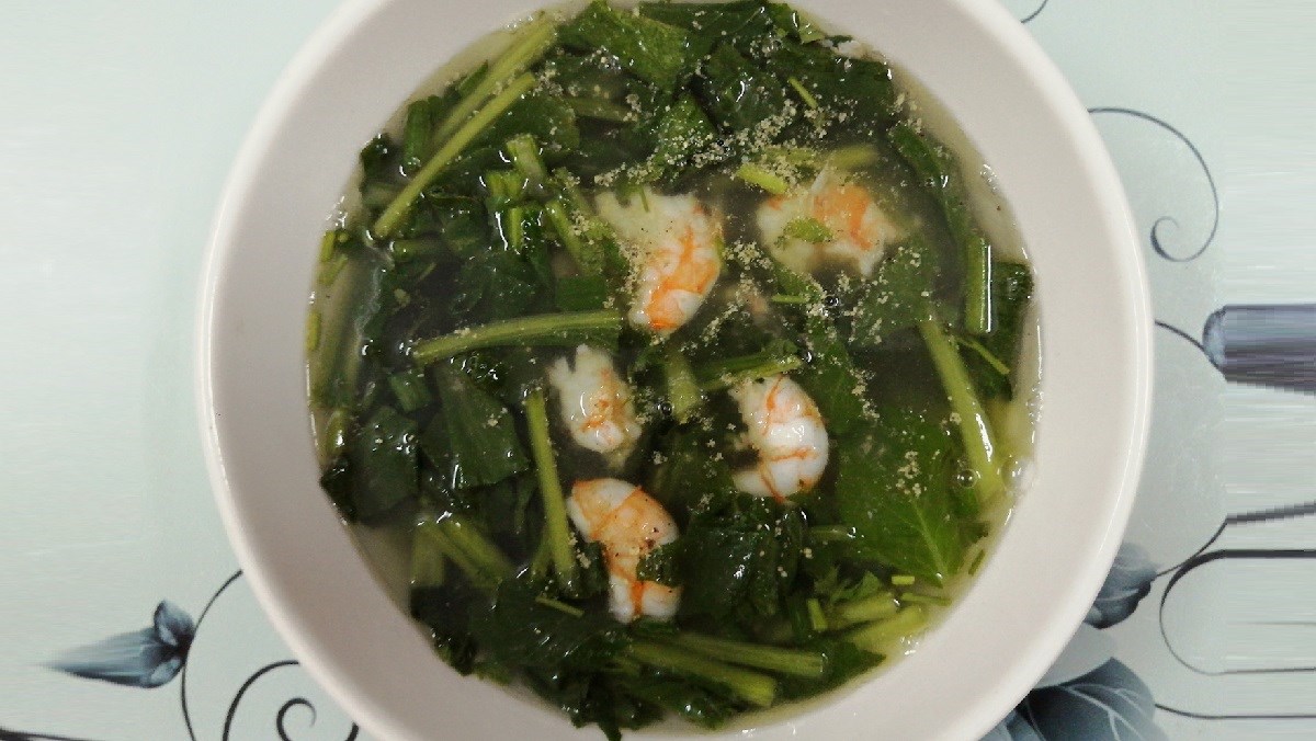 Cách nấu canh cải ngọt tôm tươi thanh mát 