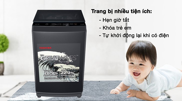 Máy giặt Toshiba 9 kg AW-M1000FV(MK) trang bị tính năng tự khởi động lại khi có điện giúp giảm bớt thao tác thực hiện trên máy, tiết kiệm thời gian Máy giặt Toshiba 9 kg AW-M1000FV(MK) trang bị tính năng tự khởi động lại khi có điện giúp giảm bớt thao tác thực hiện trên máy, tiết kiệm thời gian
