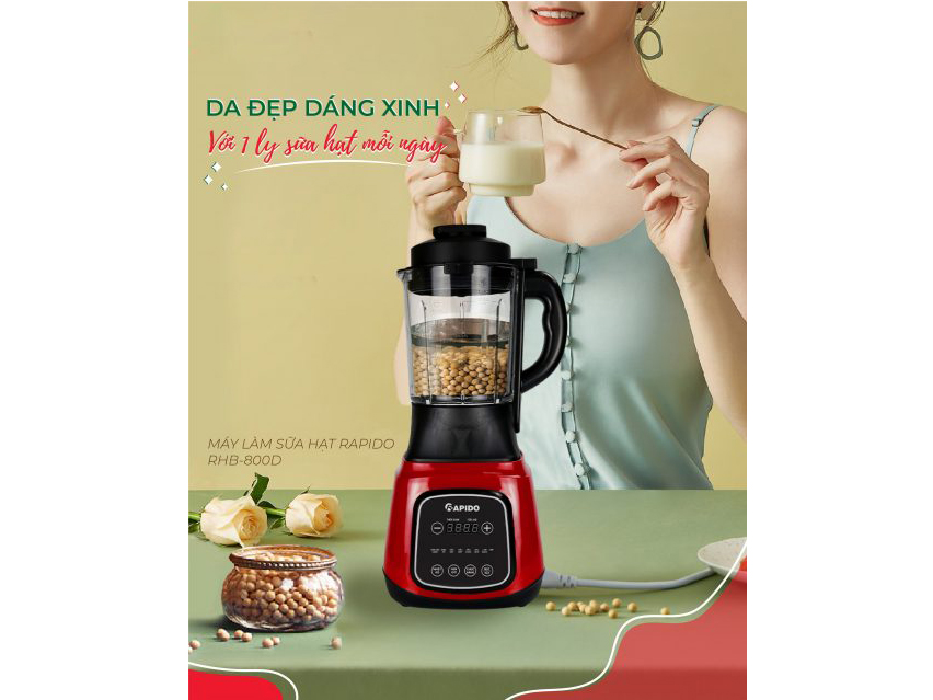 Máy làm sữa hạt Rapido RHB 800D tích hợp nhiều chương trình nấu tự động Máy làm sữa hạt Rapido RHB 800D tích hợp nhiều chương trình nấu tự động