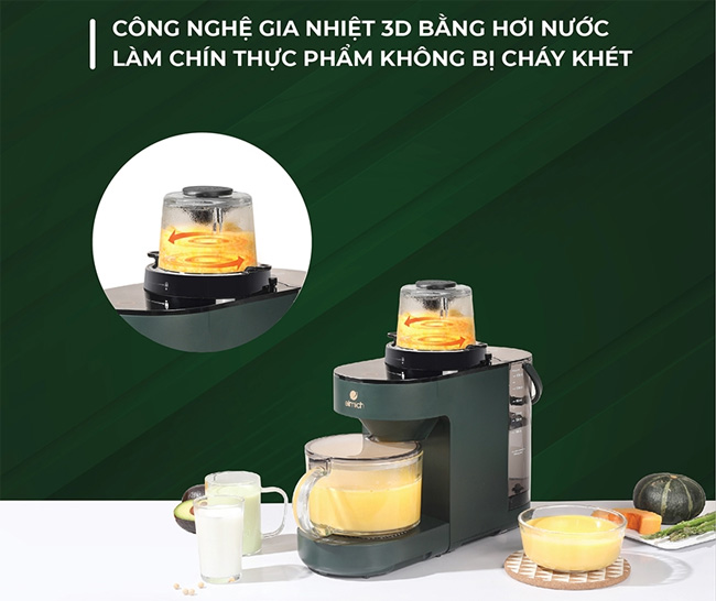 Máy sử dụng công nghệ gia nhiệt bằng hơi nước Máy xay nấu đa năng Elmich