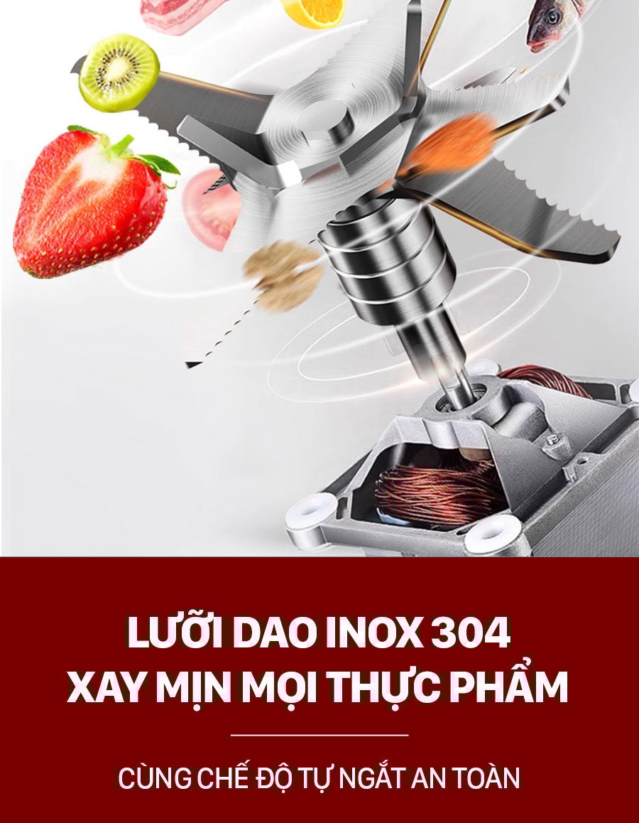 Lưỡi dao bằng inox 304 sẽ xay mịn mọi thực phẩm Máy làm sữa hạt Roler