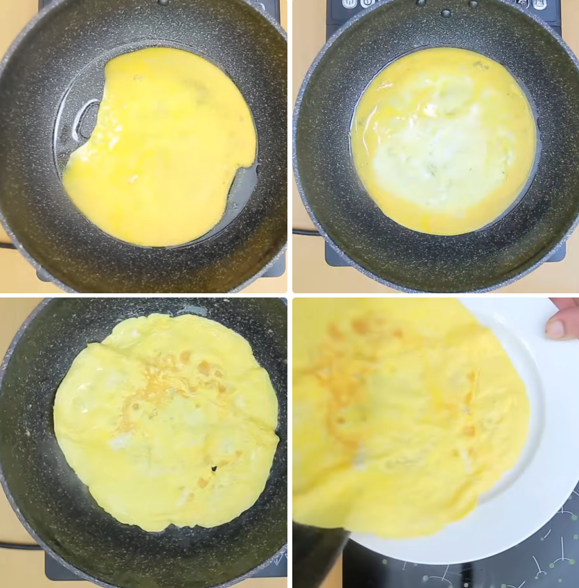 Bước 1 Đánh và chiên trứng Trứng cuộn kim chi 