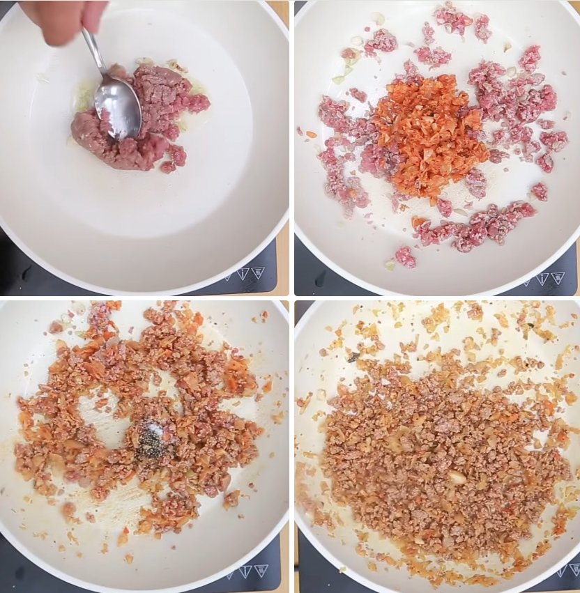 Bước 2 Xào thịt và kim chi Trứng cuộn kim chi 