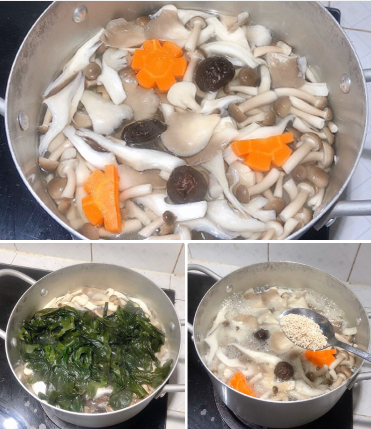 Bước 2 Nấu canh Canh nấm chay tứ sắc