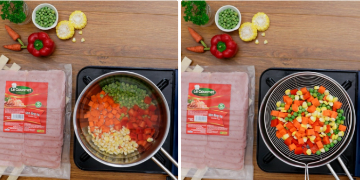 Bước 3 Luộc sơ rau củ Súp khoai lang dăm bông Bước 3 Luộc sơ rau củ Súp khoai lang dăm bông