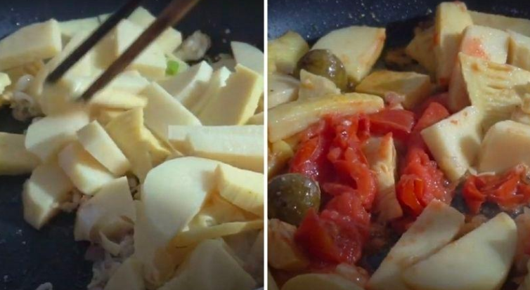 Bước 4 Xào sơ nguyên liệu Canh chua cá tầm