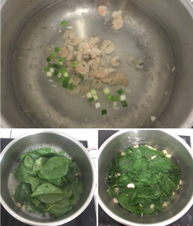 Nấu canh tép với mồng tơi