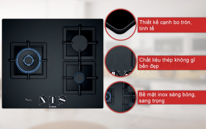 BẾP GAS BOSCH SERIE 6 PPC6A6B20 3 VÙNG NẤU THÉP KHÔNG GỈ