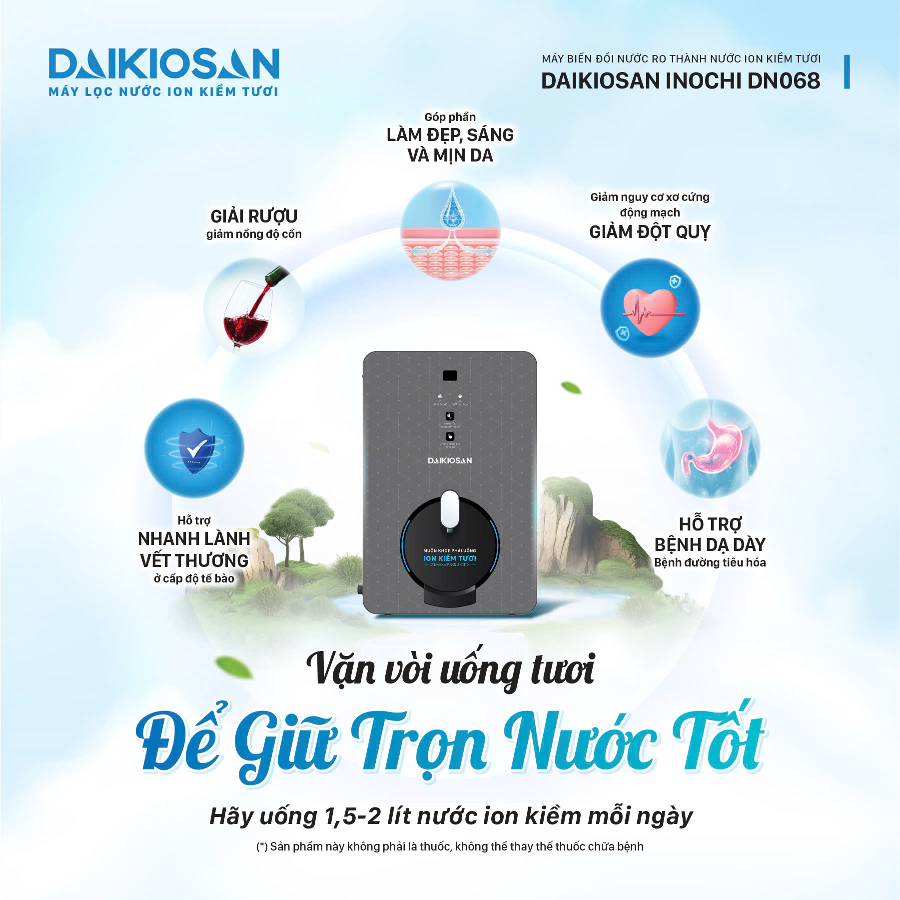 Máy biến đổi nước RO thành nước ion kiềm tươi Daikiosan DN068 Máy biến đổi nước RO thành nước ion kiềm tươi Daikiosan DN068