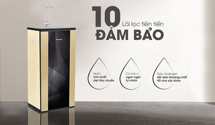 Máy lọc nước RO Kangaroo Hydrogen KG100HG được trang bị hệ thống lọc gồm 10 lõi