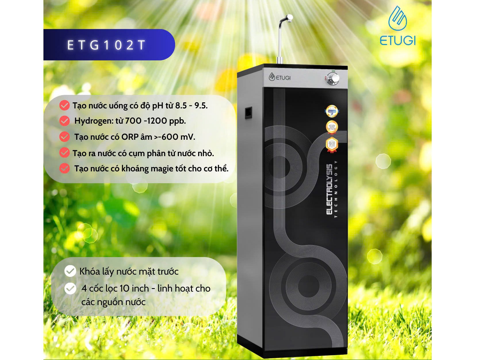 Máy lọc nước ion kiềm 3 in 1 Etugi ETG102T