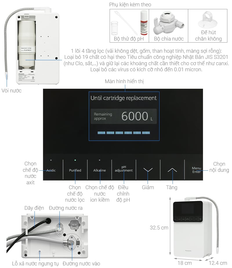 Cấu tạo máy lọc nước điện giải ion kiềm Panasonic TK-AS700 Máy lọc nước ion kiềm Panasonic TK-AS700