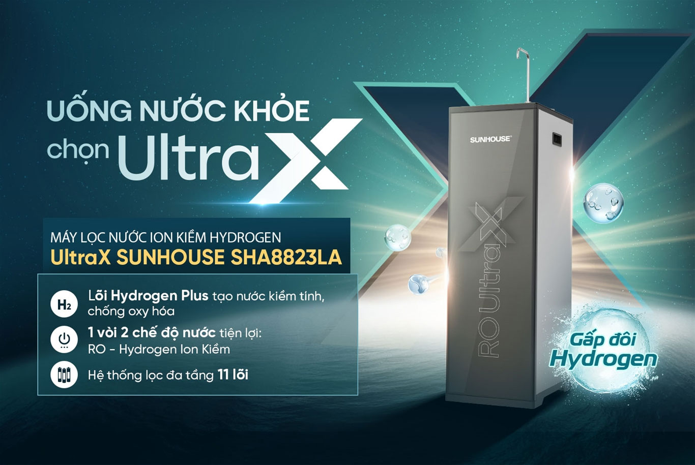 Máy lọc nước ion kiềm Sunhouse Hydrogen UltraX SHA8823LA