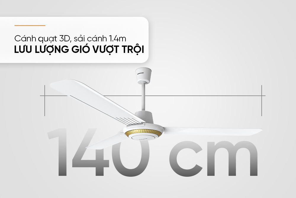 Quạt trần có sải cánh 140cm Quạt trần 3 cánh