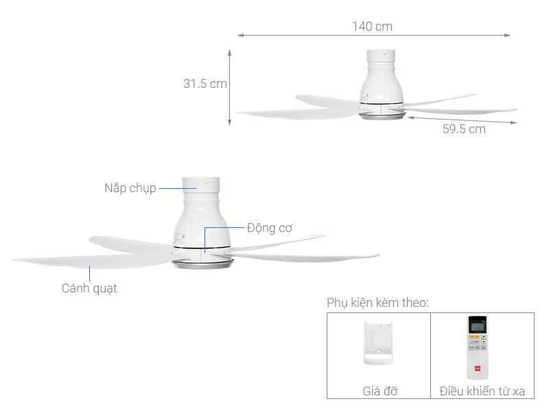 Tỏng quan quạt trần 4 cánh KDK W56WV