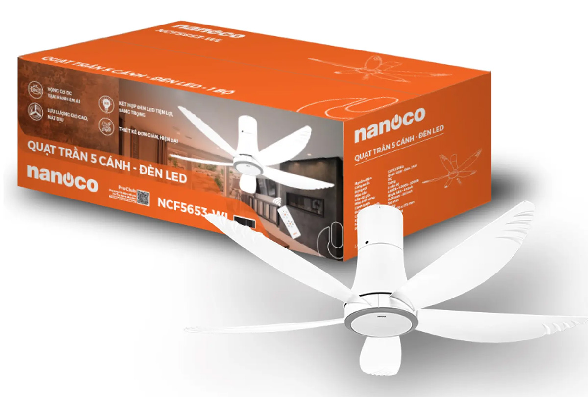 Nanoco NCF5653-WL sử dụng động cơ DC êm ái Nanoco NCF5653-WL