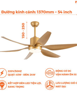 Quạt trần 6 cánh Nanoco NCF5462-GL đèn Led