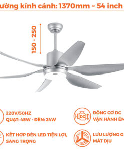 Quạt trần 6 cánh Nanoco NCF5462-SL đèn Led