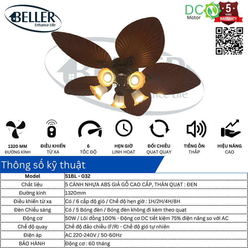 quat-tran-den-beller-032-5 Thông số kỹ thuật