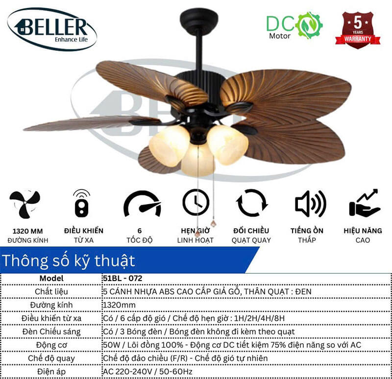 quat-tran-den-beller-072-7 Thông số kỹ thuật