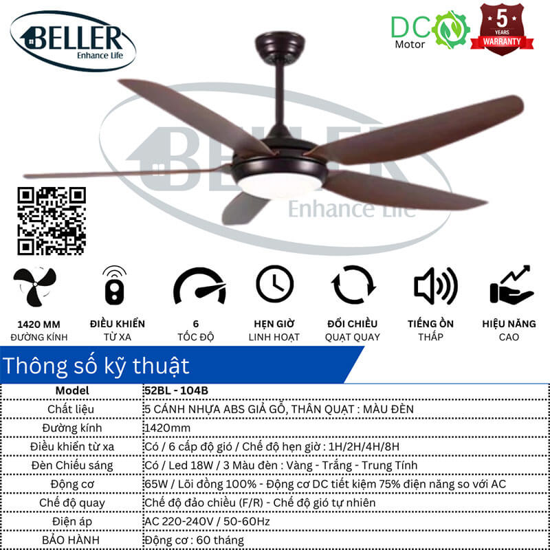 quat-tran-den-beller-104b-1 Thông số kỹ thuật
