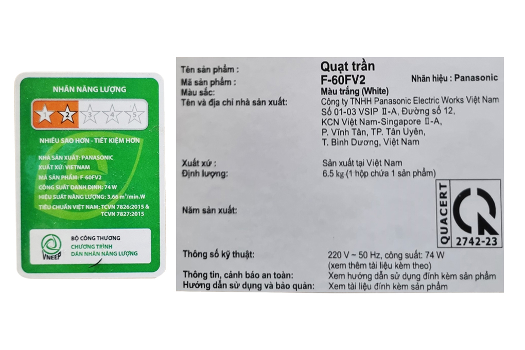 Quạt trần Panasonic F-60FV2-S 3 cánh, 74W