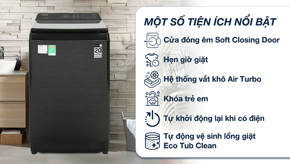 Đánh giá Máy Giặt Samsung Inverter 12Kg WA12CG5745BV/SV lồng đứng giá rẻ đáng mua