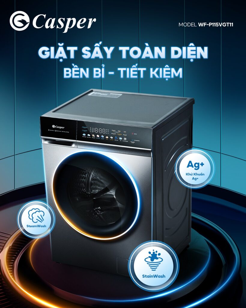 Máy giặt sấy Casper inverter giặt 11,5Kg sấy 8Kg WF-P115VGT11 Máy giặt sấy Casper inverter giặt 11,5Kg sấy 8Kg WF-P115VGT11
