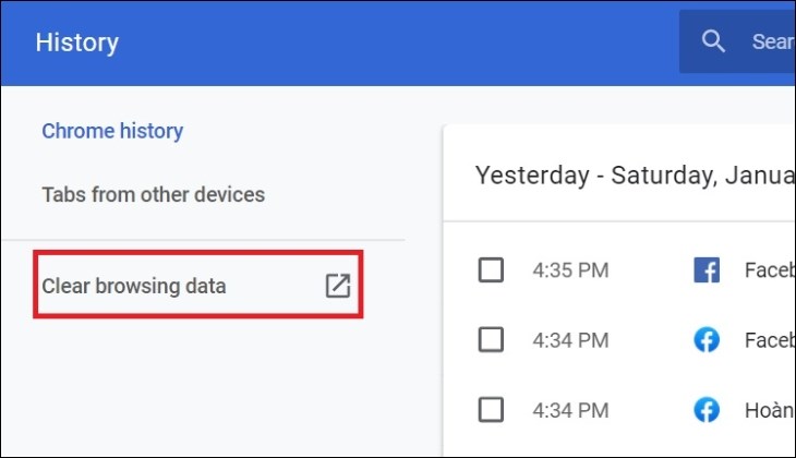 Chọn Clear browsing data