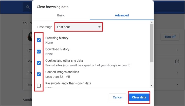 Chọn khoảng thời gian bạn muốn xóa và click chọn Clear data