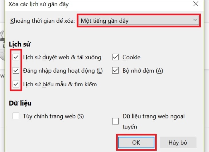 Điều chỉnh các tùy chọn rồi click vào OK