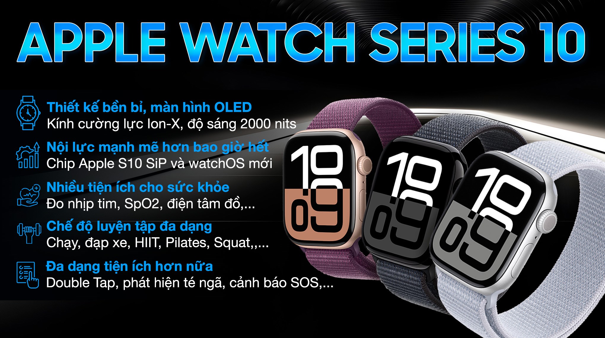 Apple Watch Series 10 42mm viền nhôm dây vải hỗ trợ công nghệ NFC giúp bạn dễ dàng thanh toán qua Apple Pay
