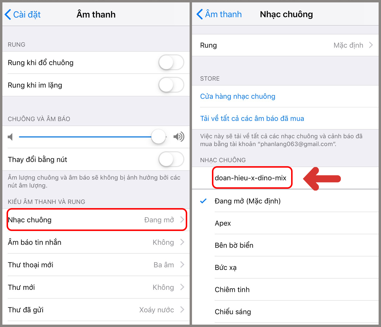 Bạn chọn Nhạc chuông và chọn bài hát vừa tải lên.